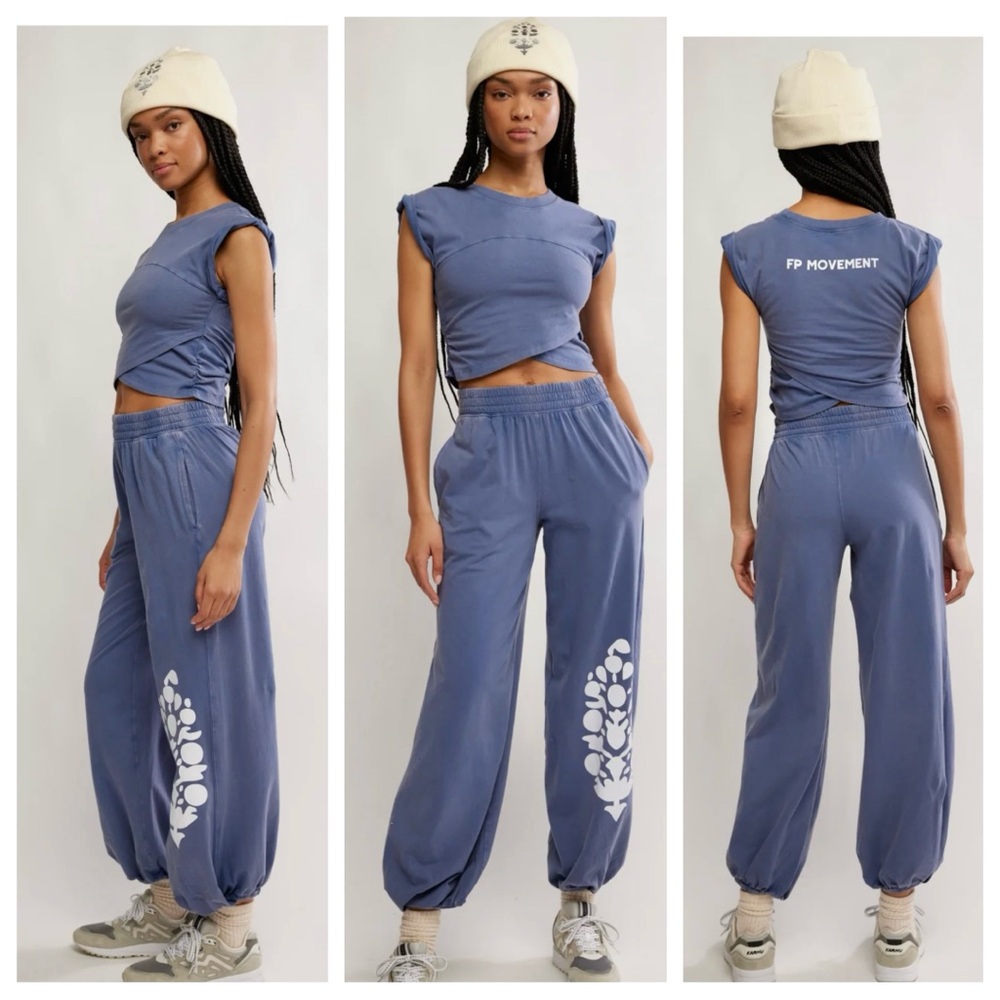 NWT Free People x FP Movement Hot Shot Logo Crossover Set in Blue Indigo